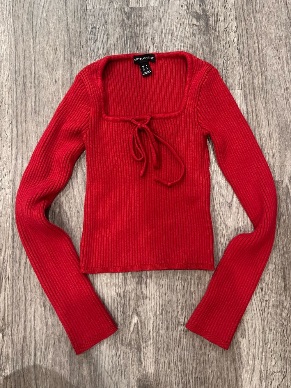 Streetwear Society Red Ribbed Tie-Front Top